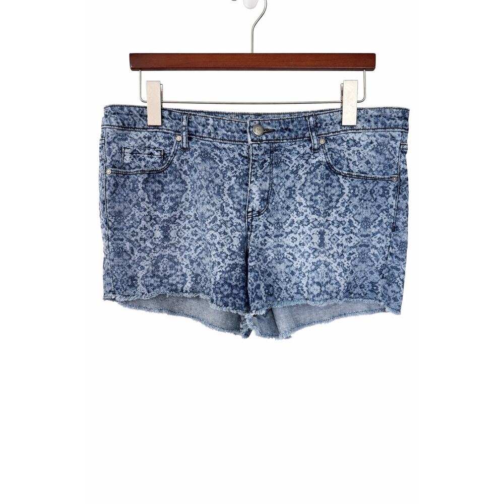 Patterned Denim Shorts Womens 12 Y2K Festival Indie Sleaze Raw Hem Stretch